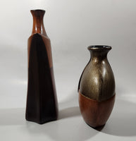 Vintage Mid Century Modern Geometric Brown Four Pattern 7" and 10" Bud Vases Set of 2