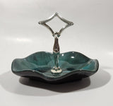 Vintage BMP Blue Mountain Pottery Blue Green Drip Glaze Candy Dish with Metal Handle