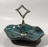 Vintage BMP Blue Mountain Pottery Blue Green Drip Glaze Candy Dish with Metal Handle