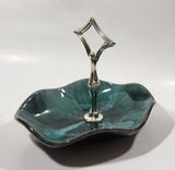 Vintage BMP Blue Mountain Pottery Blue Green Drip Glaze Candy Dish with Metal Handle