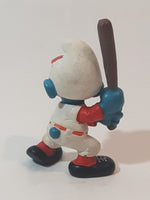 Vintage 1980 Peyo Smurf Character Baseball Player Holding Bat PVC Toy Figure