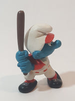 Vintage 1980 Peyo Smurf Character Baseball Player Holding Bat PVC Toy Figure