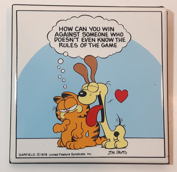 1978 Enesco United Feature Syndicate Jim Davis Garfield and Odie How Can You Win Against Someone Who Doesn't Even Know the Rules Of The Game Ceramic Tile Trivet