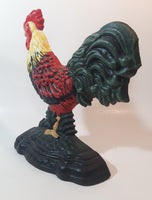 Antique Metalware Colorfully Beautifully Painted 10 1/2" Tall Cast Iron Chicken Rooster Door Stop