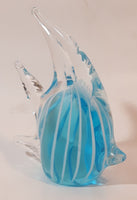 Clear Blue White Tropical Angel Fish 5" Tall Blown Art Glass Sculpture