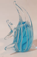 Clear Blue White Tropical Angel Fish 5" Tall Blown Art Glass Sculpture