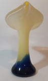 Yellow White Blue Jack In The Pulpit Lily Shaped 7 3/4" Tall Art Glass Flower Bud Vase