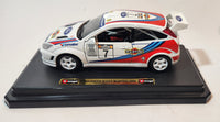 Burago 1999 Ford Focus Rally Martini White 1/24 Scale Die Cast Toy Car Vehicle on Stand