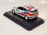 Burago 1999 Ford Focus Rally Martini White 1/24 Scale Die Cast Toy Car Vehicle on Stand