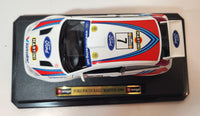 Burago 1999 Ford Focus Rally Martini White 1/24 Scale Die Cast Toy Car Vehicle on Stand