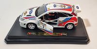 Burago 1999 Ford Focus Rally Martini White 1/24 Scale Die Cast Toy Car Vehicle on Stand