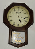 Rare 1986 Coca Cola 100 Years Centennial Celebration 10" x 15 3/4" Wood Cased Wall Clock