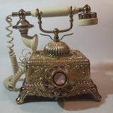 Vintage Radio Shack Ornate Footed Victorian French Baroque Brass Toned Heavy Metal Rotary Telephone