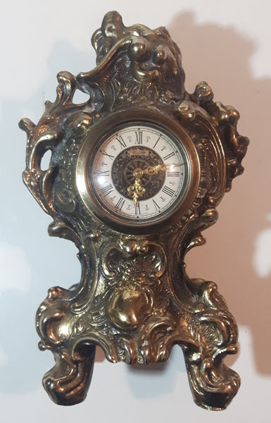 Vintage 1950s Walter Ornate 8 1/2" Tall Heavy Brass Style Metal Mantle Clock West Germany