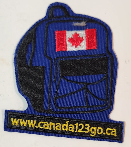 www.canada123go.ca Backpack Shaped 3 1/2" x 4" Embroidered Fabric Patch Badge