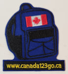 www.canada123go.ca Backpack Shaped 3 1/2" x 4" Embroidered Fabric Patch Badge