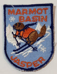 Vintage Marmot Basin Jasper Beaver Skiing 2" x 2 3/4" Embroidered Fabric Patch Badge