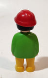 1990 Geobra Playmobil Construction Worker Green Shirt Orange Vest Yellow Pants Red Hard Hat 3" Toy Figure