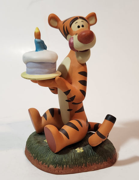 Disney Pooh & Friends "Make A Really Big Wish" Tigger Holding Birthday Cake 4 1/2" Tall Ceramic Figurine