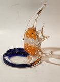Partylite Art Glass Clear Orange and White Tropical Fish and Blue Water 5 1/4" Tall Tealight Candle Holder