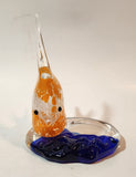 Partylite Art Glass Clear Orange and White Tropical Fish and Blue Water 5 1/4" Tall Tealight Candle Holder