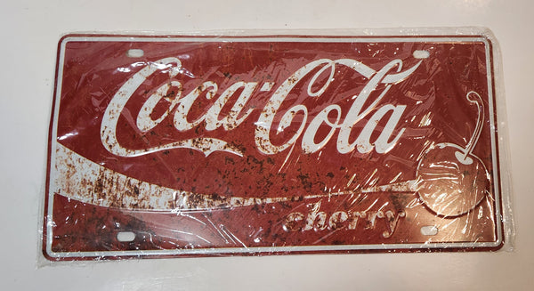 Coca Cola Cherry Embossed Metal Vehicle License Plate Tag New in Plastic