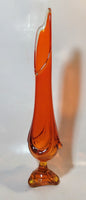 Vintage Viking Mid Century Modern Orange Red Fire 17" Tall Swung Art Glass Bud Vase