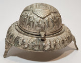Antique Persian Egyptian Pharaoh's Kings Silver Brass Look Dome Roll Top 6" Diameter Caviar Butter Serving Dish