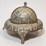 Antique Persian Egyptian Pharaoh's Kings Silver Brass Look Dome Roll Top 6" Diameter Caviar Butter Serving Dish
