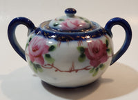 Antique c. 1891-1921 Nippon Pink Rose Flowers White and Blue Hand Painted Porcelain Sugar Bowl