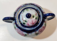 Antique c. 1891-1921 Nippon Pink Rose Flowers White and Blue Hand Painted Porcelain Sugar Bowl