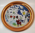 Vintage Canada Provincial Flowers with Mountie 11" Copper Look Metal Collector Plate Made in Japan