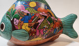 Vintage Talavera Style Tropical Fish with Hand Painted Scenes 10" Long Terracotta Sculpture