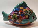 Vintage Talavera Style Tropical Fish with Hand Painted Scenes 10" Long Terracotta Sculpture