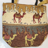 Turkish Arabian Camel Themed Cotton Zipper Tote Carry Bag