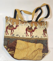 Turkish Arabian Camel Themed Cotton Zipper Tote Carry Bag