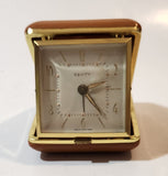 Vintage 1970s Equity Brown Pocket Size Folding Travel Alarm Clock in Case