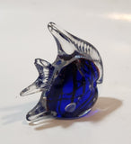 Vintage Murano Style Clear and Blue Coral Tropical Fish Angelfish 3" Tall Art Glass Ornament Tail Chip and Side Surface Chip