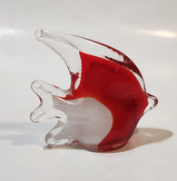 Vintage Murano Style Clear Red White Tropical Fish Angelfish 3 1/4" Tall Art Glass Ornament