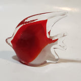 Vintage Murano Style Clear Red White Tropical Fish Angelfish 3 1/4" Tall Art Glass Ornament