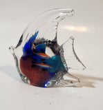 Vintage Murano Style Clear and Blue Coral Tropical Fish Angelfish 4" Tall Art Glass Ornament Tail Chip