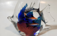 Vintage Murano Style Clear and Blue Coral Tropical Fish Angelfish 4" Tall Art Glass Ornament Tail Chip
