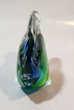 Murano Style Clear Blue and Green Tropical Fish 3 1/4" Tall Art Glass Ornament