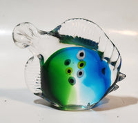 Murano Style Clear Blue and Green Tropical Fish 3 1/4" Tall Art Glass Ornament