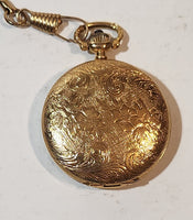 Vintage Columbus Engraved Gold Tone Case Pocket Watch Made in Hong Kong