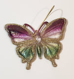 Gold Glitter Colorful Butterfly Hard Plastic Hanging Christmas Tree Ornament