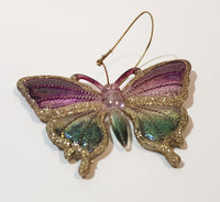 Gold Glitter Colorful Butterfly Hard Plastic Hanging Christmas Tree Ornament