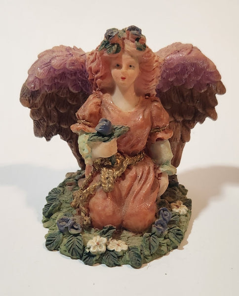 Angel Kneeling in Flower Garden 2 1/2" Resin Figurine