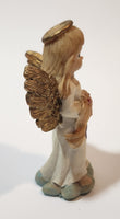 Angel in White Holding Pink Flower Bouquet 3 5/8" Resin Figurine