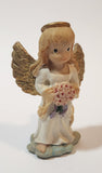 Angel in White Holding Pink Flower Bouquet 3 5/8" Resin Figurine